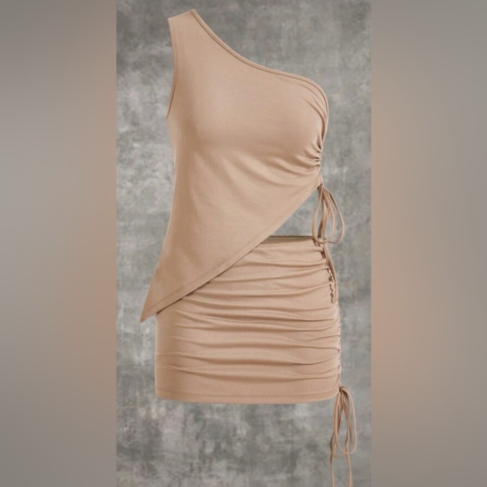 Two piece khaki ruched set